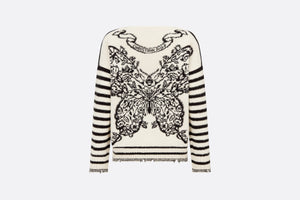 Dior Marinière Sweater • White and Black Cashmere, Silk and Mohair Knit with Butterfly Motif