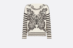 Dior Marinière Sweater • White and Black Cashmere, Silk and Mohair Knit with Butterfly Motif