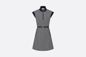 Belted Dress • Blue Technical Taffeta Jacquard with Dior Oblique Motif