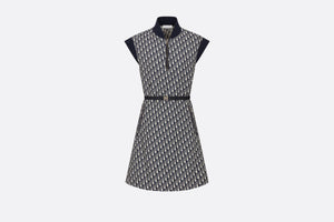 Belted Dress • Blue Technical Taffeta Jacquard with Dior Oblique Motif