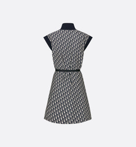 Belted Dress • Blue Technical Taffeta Jacquard with Dior Oblique Motif