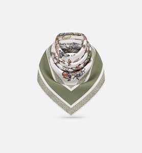 Toile de Jouy Mexico 90 Square Scarf • White and Pastel Peyote Green Silk Twill