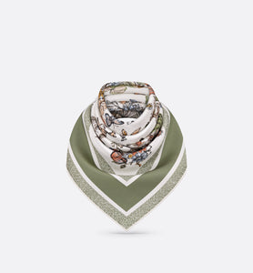 Toile de Jouy Mexico 90 Square Scarf • White and Pastel Peyote Green Silk Twill