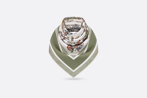 Toile de Jouy Mexico 90 Square Scarf • White and Pastel Peyote Green Silk Twill