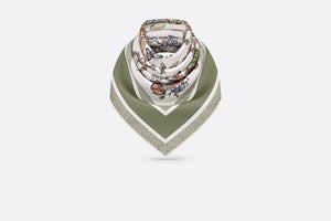 Toile de Jouy Mexico 90 Square Scarf • White and Pastel Peyote Green Silk Twill