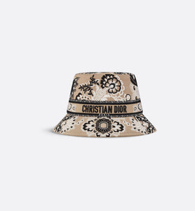 D-Bobby Butterfly Bandana Small Brim Bucket Hat • Beige Multicolor Embroidery