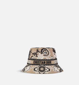 D-Bobby Butterfly Bandana Small Brim Bucket Hat • Beige Multicolor Embroidery