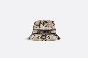 D-Bobby Butterfly Bandana Small Brim Bucket Hat • Beige Multicolor Embroidery