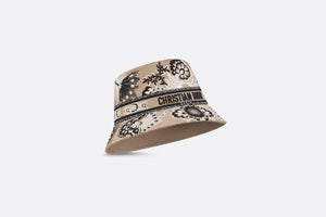 D-Bobby Butterfly Bandana Small Brim Bucket Hat • Beige Multicolor Embroidery