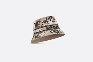 D-Bobby Butterfly Bandana Small Brim Bucket Hat • Beige Multicolor Embroidery