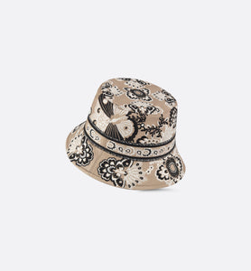 D-Bobby Butterfly Bandana Small Brim Bucket Hat • Beige Multicolor Embroidery