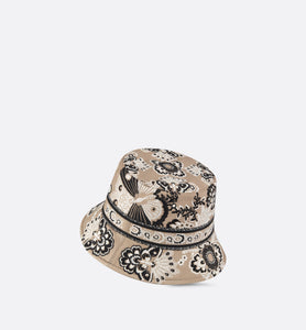 D-Bobby Butterfly Bandana Small Brim Bucket Hat • Beige Multicolor Embroidery