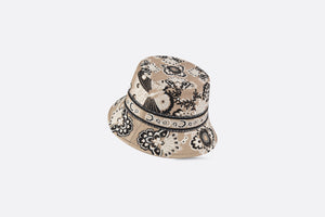 D-Bobby Butterfly Bandana Small Brim Bucket Hat • Beige Multicolor Embroidery