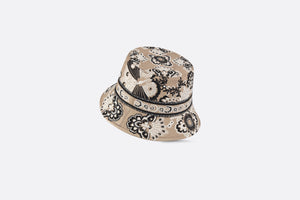 D-Bobby Butterfly Bandana Small Brim Bucket Hat • Beige Multicolor Embroidery