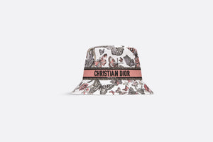 D-Bobby Toile de Jouy Mexico Small Brim Bucket Hat • White Multicolor Embroidery