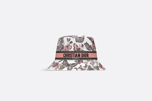 D-Bobby Toile de Jouy Mexico Small Brim Bucket Hat • White Multicolor Embroidery