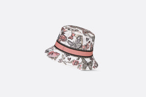 D-Bobby Toile de Jouy Mexico Small Brim Bucket Hat • White Multicolor Embroidery