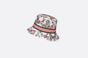 D-Bobby Toile de Jouy Mexico Small Brim Bucket Hat • White Multicolor Embroidery