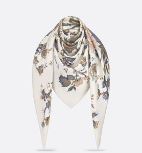 Albero della Vita 140 Square Scarf • Ecru Multicolor Silk and Gold-Tone Metallic Thread