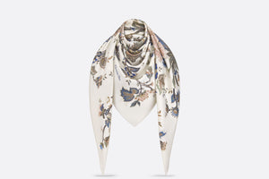 Albero della Vita 140 Square Scarf • Ecru Multicolor Silk and Gold-Tone Metallic Thread