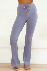 Ribbed Flared Trousers (Set) - Smoked Blue