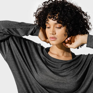 Women's Fitness - Batwing Top - Black Marl