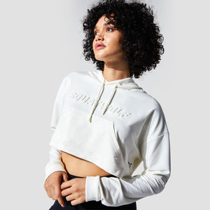 Graphic Wordmark Crop Hoodie - Star White