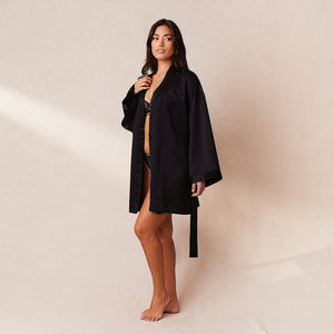 Signature Satin Robe - Black