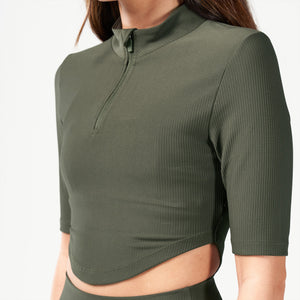 Code Ribbed Crop Top - Khaki