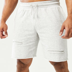 Golden Era Ripped Shorts - Light Grey Marl