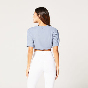 Code Cropped Drawstring Tee - Grey Blue