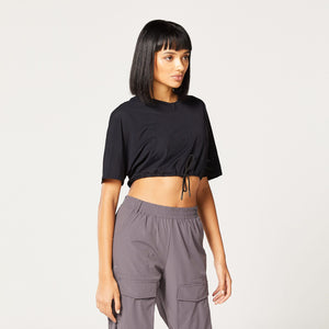 Code Cropped Drawstring Tee - Black