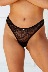 Picot Edged Lace Thong - Black