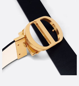 30 Montaigne Reversible Belt • Black and Latte Smooth Calfskin, 35 MM