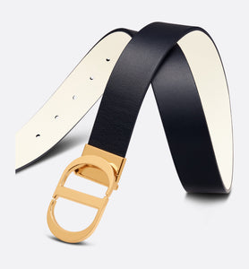 30 Montaigne Reversible Belt • Black and Latte Smooth Calfskin, 35 MM