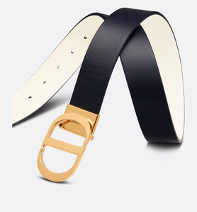 30 Montaigne Reversible Belt • Black and Latte Smooth Calfskin, 35 MM