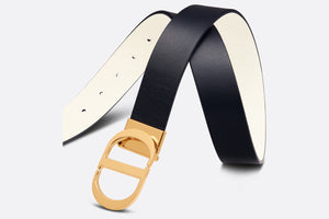 30 Montaigne Reversible Belt • Black and Latte Smooth Calfskin, 35 MM