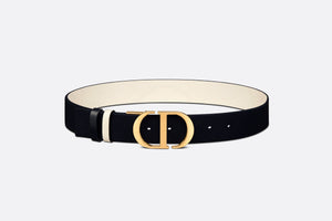 30 Montaigne Reversible Belt • Black and Latte Smooth Calfskin, 35 MM