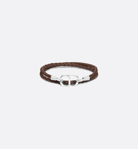 CD Icon Braided Leather Bracelet • Brown Calfskin and Silver-Finish Brass