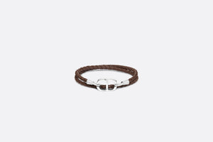 CD Icon Braided Leather Bracelet • Brown Calfskin and Silver-Finish Brass