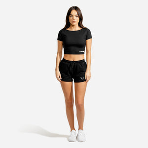 Warrior Crop Tee - Half Sleeves - Black