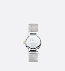 La D de Dior Satine • Ø 25 mm, Steel, Yellow Gold, Aragonite and Diamonds