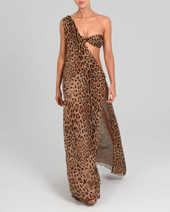 Anthia Maxi Dress in Leopard Silk