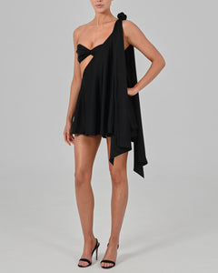 Anthia Dress in Black Satin Ready To Ship