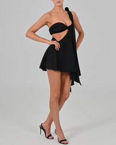 Anthia Dress in Black Satin Ready To Ship