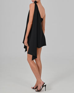 Anthia Dress in Black Satin Ready To Ship