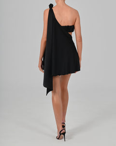 Anthia Dress in Black Satin Ready To Ship