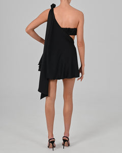 Anthia Dress in Black Satin Ready To Ship