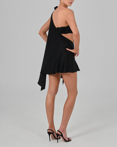 Anthia Dress in Black Satin Ready To Ship