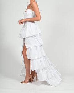 Dolce Frill Dress in White Poplin Ready To Ship